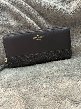 kate spade black glitter-accent zip-around wallet
